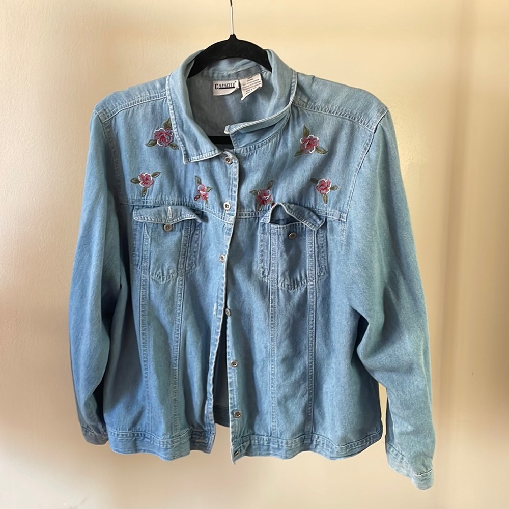 Denim button-up with flower details